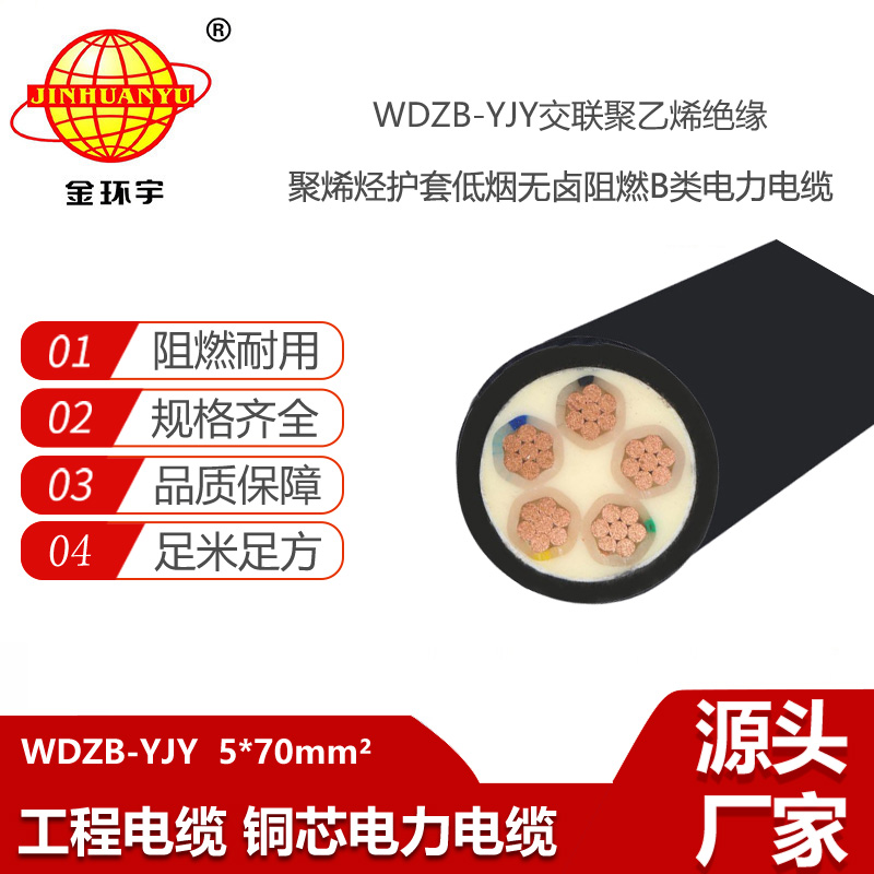 金环宇电线电缆 低压环保电缆WDZB-YJY 5X70平方 低烟无卤阻燃电缆