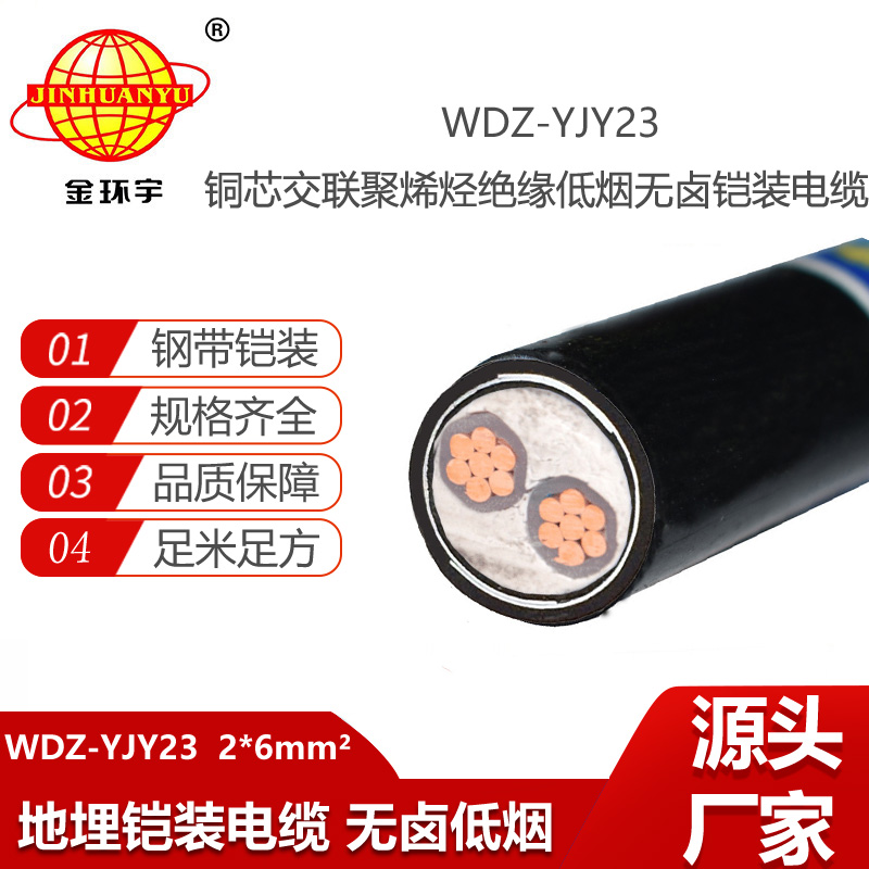金环宇电线电缆 深圳铠装电缆厂WDZ-YJY23-2X6平方低烟无卤电缆报价