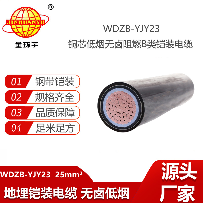 金环宇电缆 无卤低烟阻燃电缆WDZB-YJY23-25平方 单芯铠装电缆